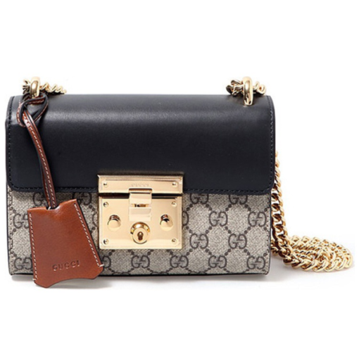 GUCCI 구찌 블랙 스몰 GG 패드락 체인 숄더백